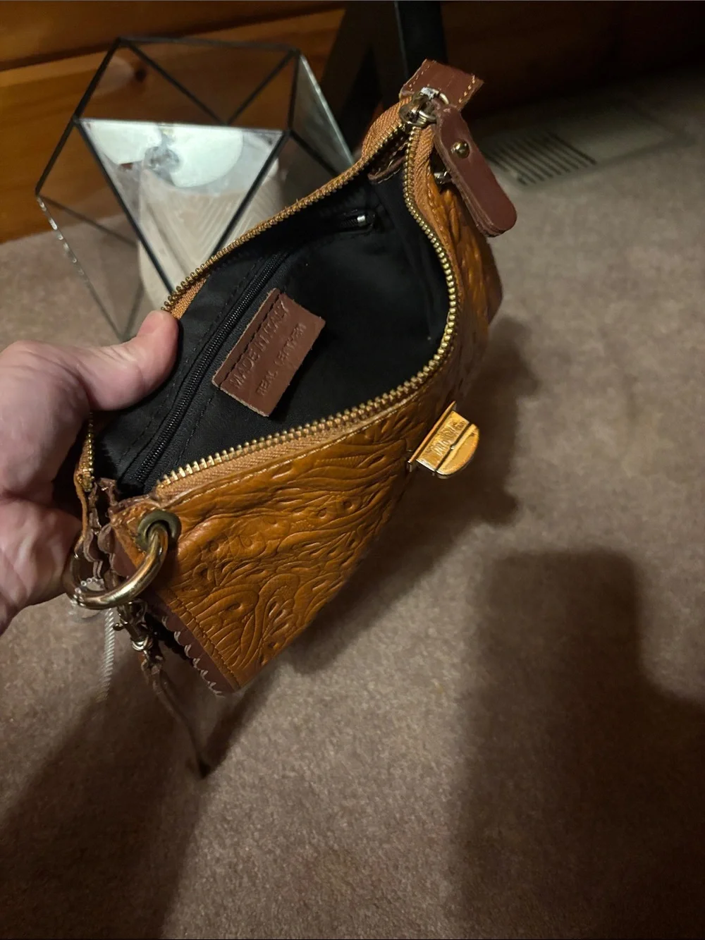 Embossed REAL Leather made in 🇮🇹 Wristlet Clutch - Brown